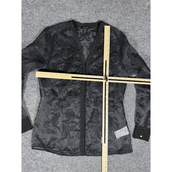 Escada Shirt Womens 36 Black Silk Sheer Embroidered Long Sleeve - Picture 4 of 11